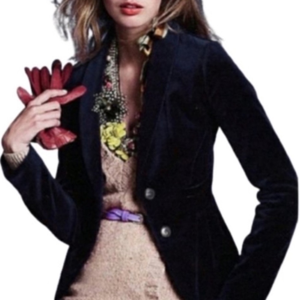 J. Crew Navy Blue Velvet Peplum Blazer Suit Jacket Size 6 Excellent Cond…